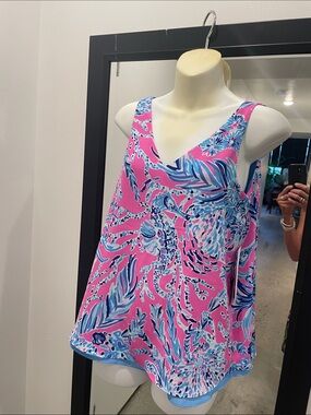 Lilly Pulitzer Pink Blue Tropical Print REVERSIBLE tank TOP xs small NEW w/tags